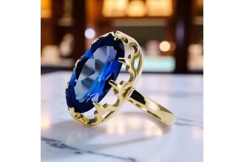 14K Жовте золото Сапфір Каблучка Вінтаж прикраси vrc253y